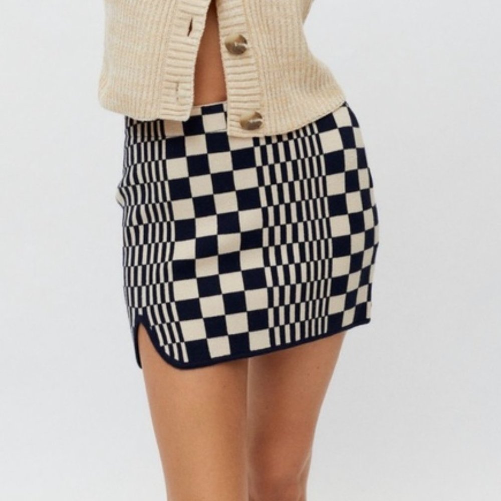 Checkered Knit Mini Skirt